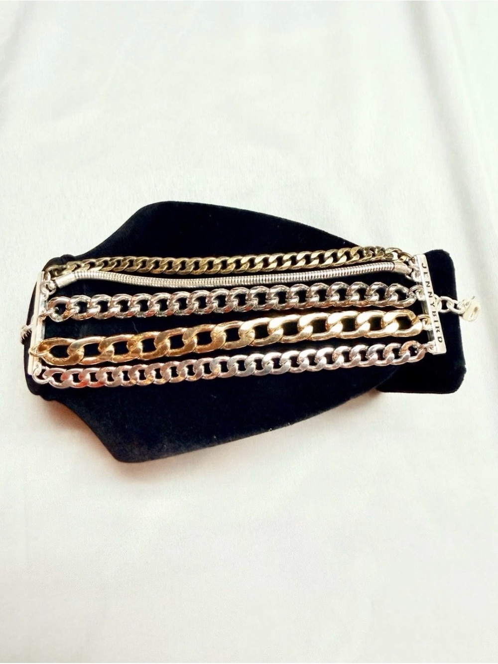 Jenny Bird Austin Mixed Metal 5 Strand Chain Bracelet Two-Tone Silver Gold Cuff - Picture 4 of 8